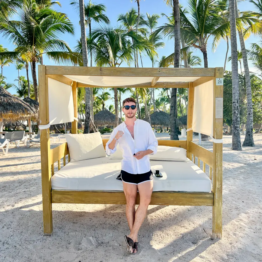 A day bed on the beach at Meliá Punta Cana Beach.
